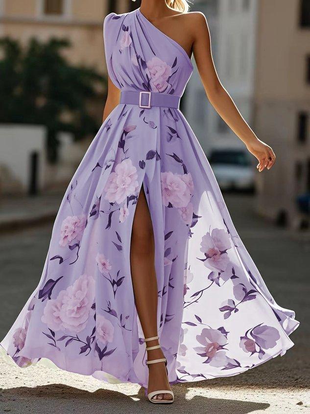 Amelie | Maxikleid Chiffon mit Blumenmuster mit freien Schultern hellgrün
