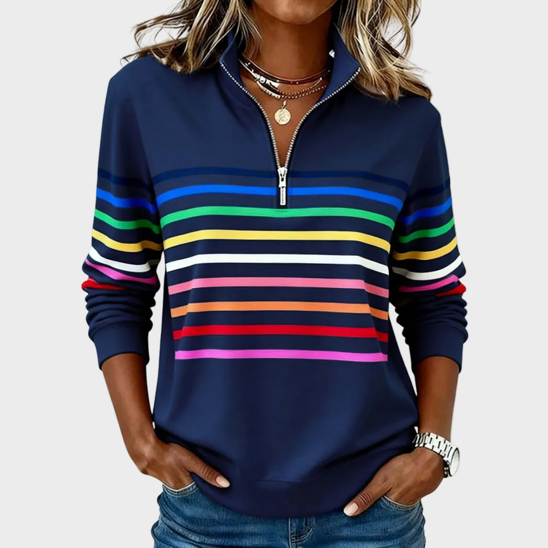Anneliese | Gestreifter Pullover mit kurzem Reißverschluss
