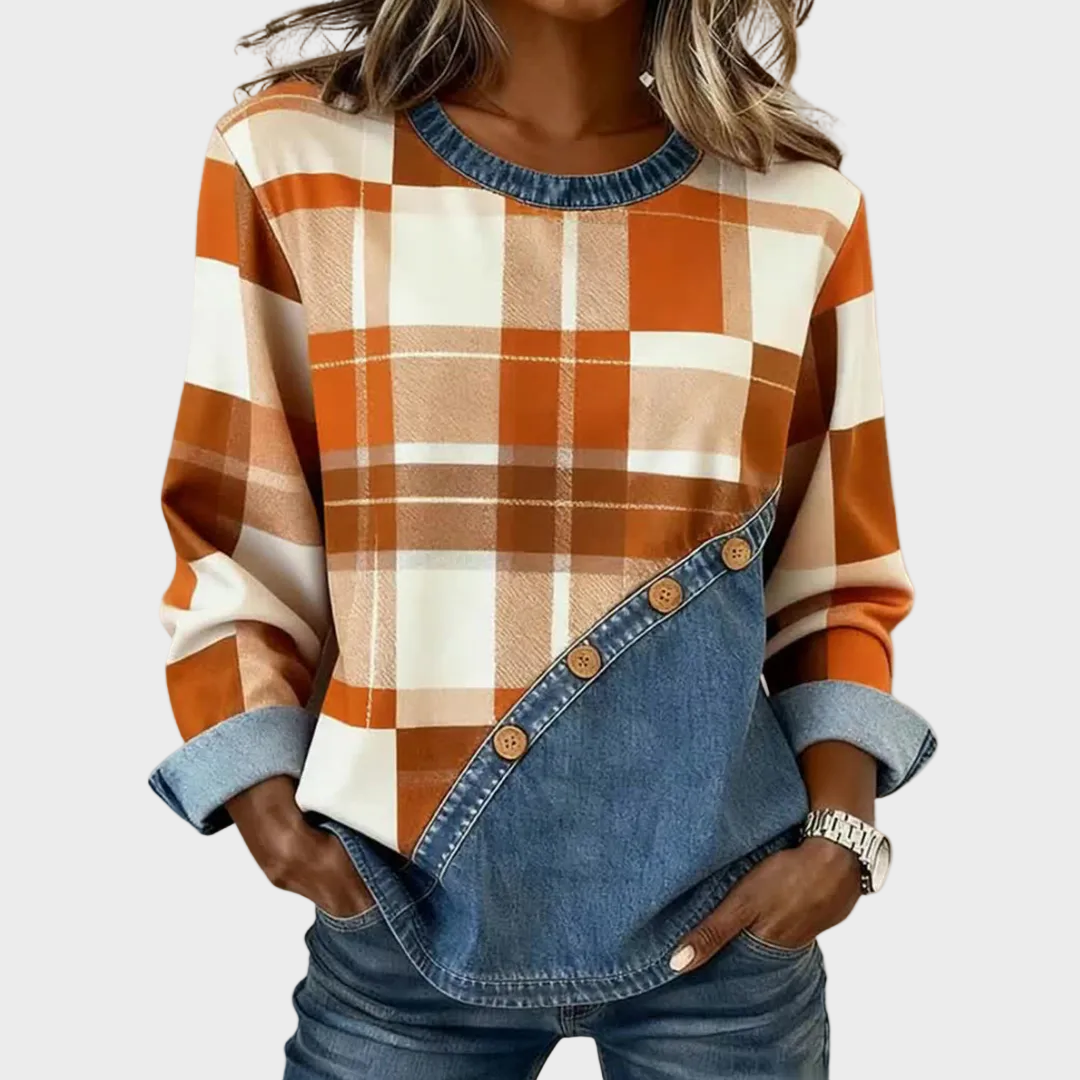 Amelie | Karierter Pullover mit Zierknöpfen