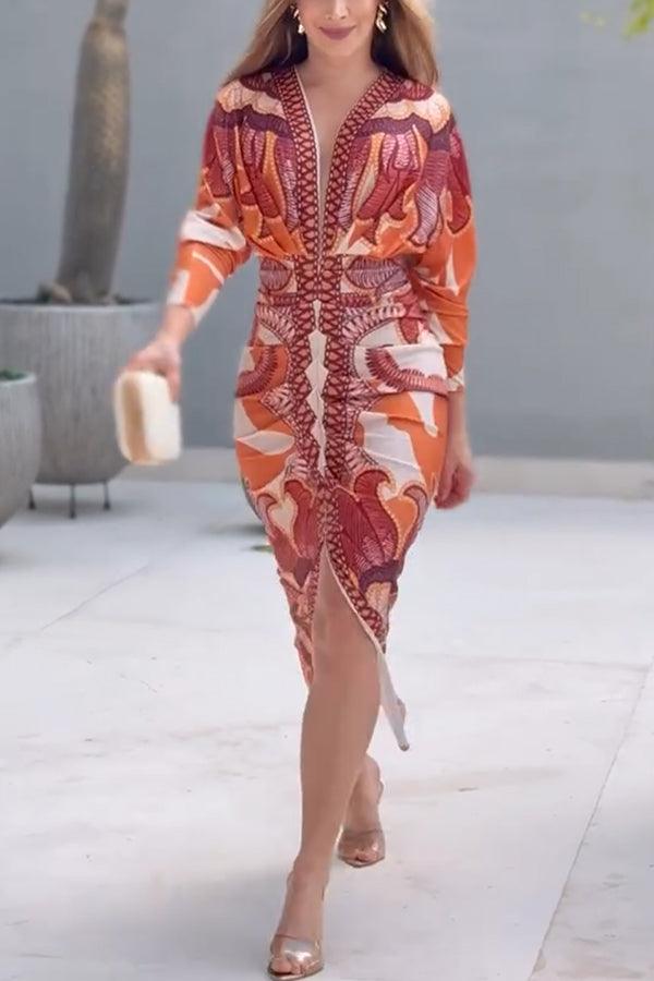 Monika | Midikleid mit Dolman mit Print einzigartig Sommersonne