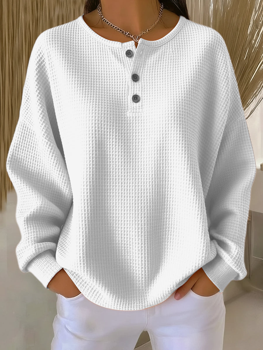 Mathilda | Henley-Sweatshirt mit Waffelstruktur