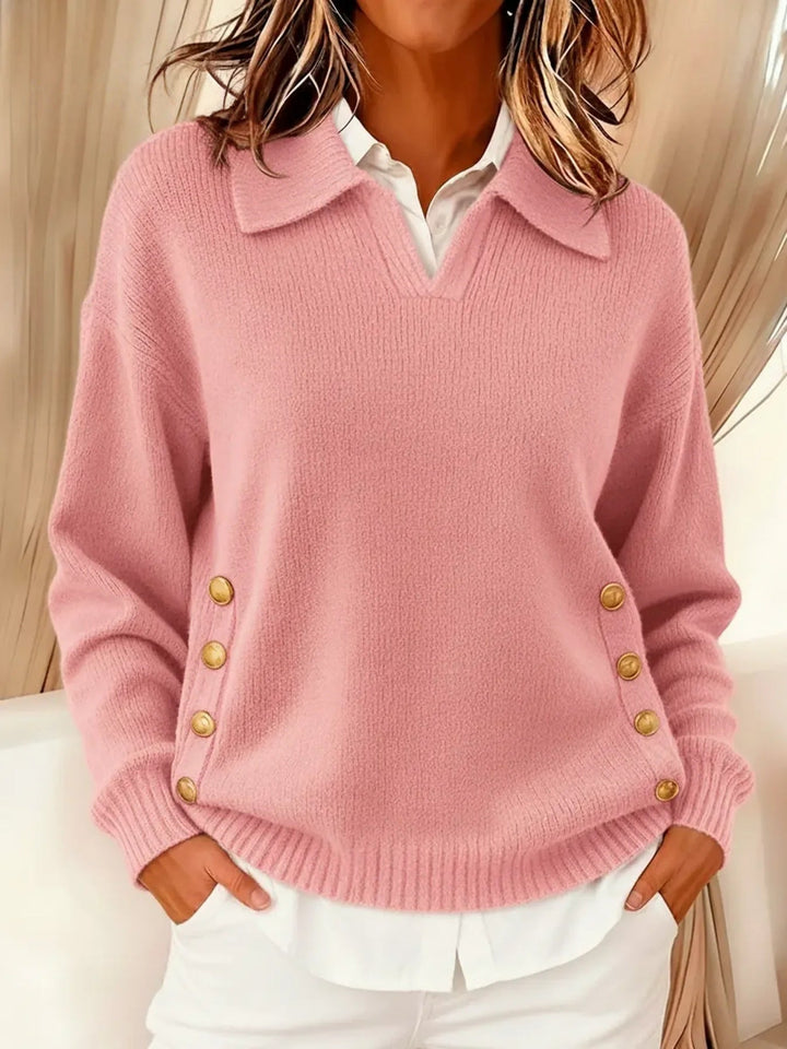 Felicitas | Pullover mit Polokragen und goldfarbenen Knöpfen