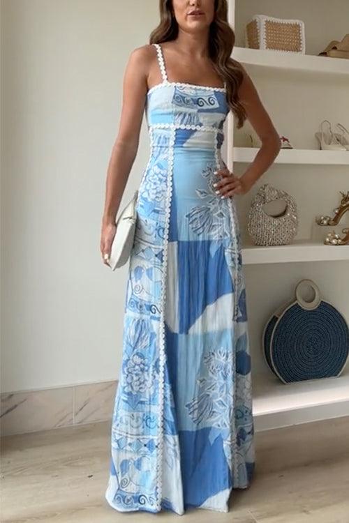 Luisa | Maxikleid mit Print mit Schiena mit Bindeband und Rik-Rak-Trägern