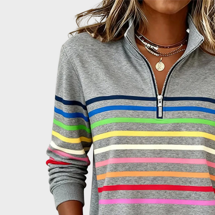 Anneliese | Gestreifter Pullover mit kurzem Reißverschluss