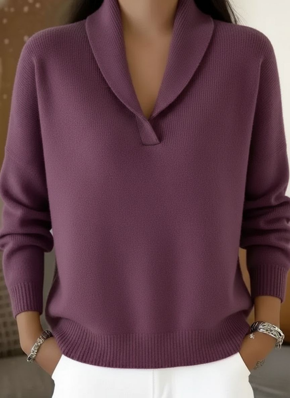 Marie | Pullover mit Schalkragen und V-Ausschnitt