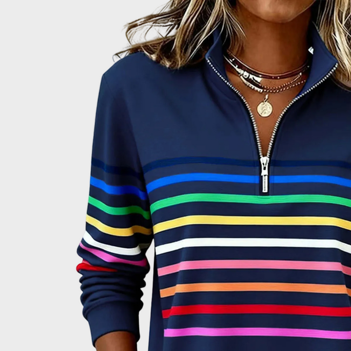 Anneliese | Gestreifter Pullover mit kurzem Reißverschluss