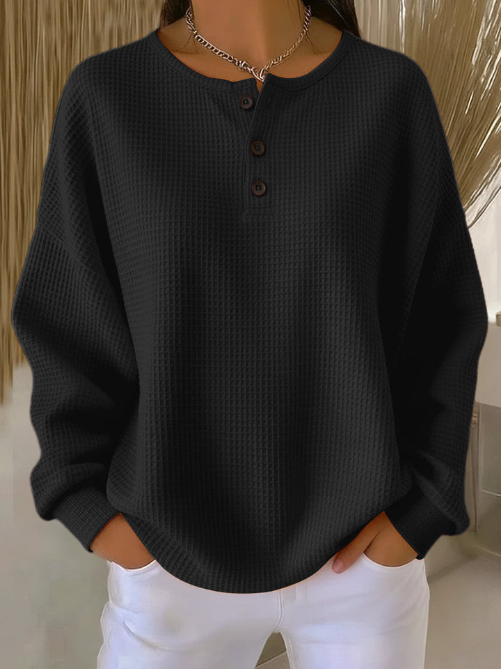 Mathilda | Henley-Sweatshirt mit Waffelstruktur
