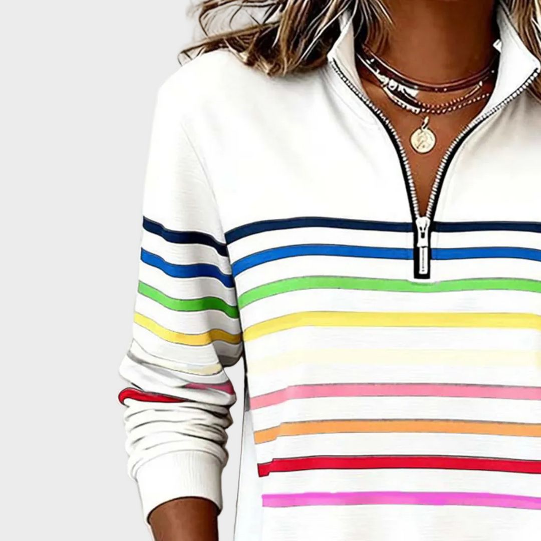 Anneliese | Gestreifter Pullover mit kurzem Reißverschluss