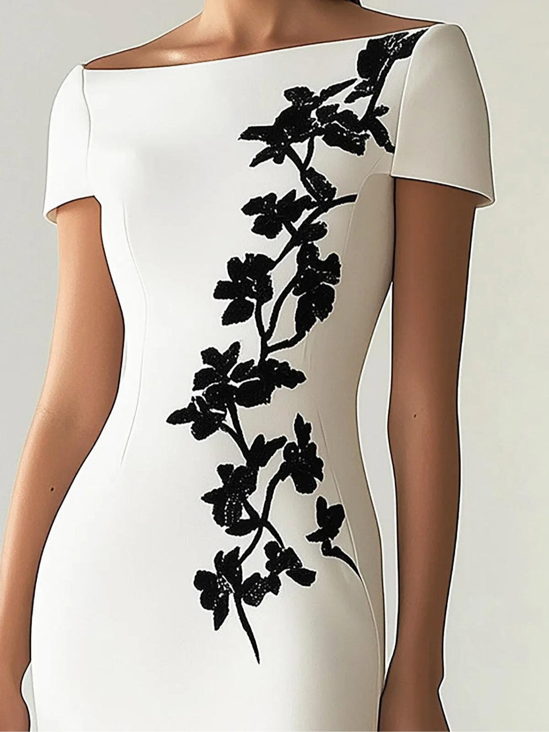 Heike | Midikleid mit Blumenprint chic mit U-Boot-Ausschnitt
