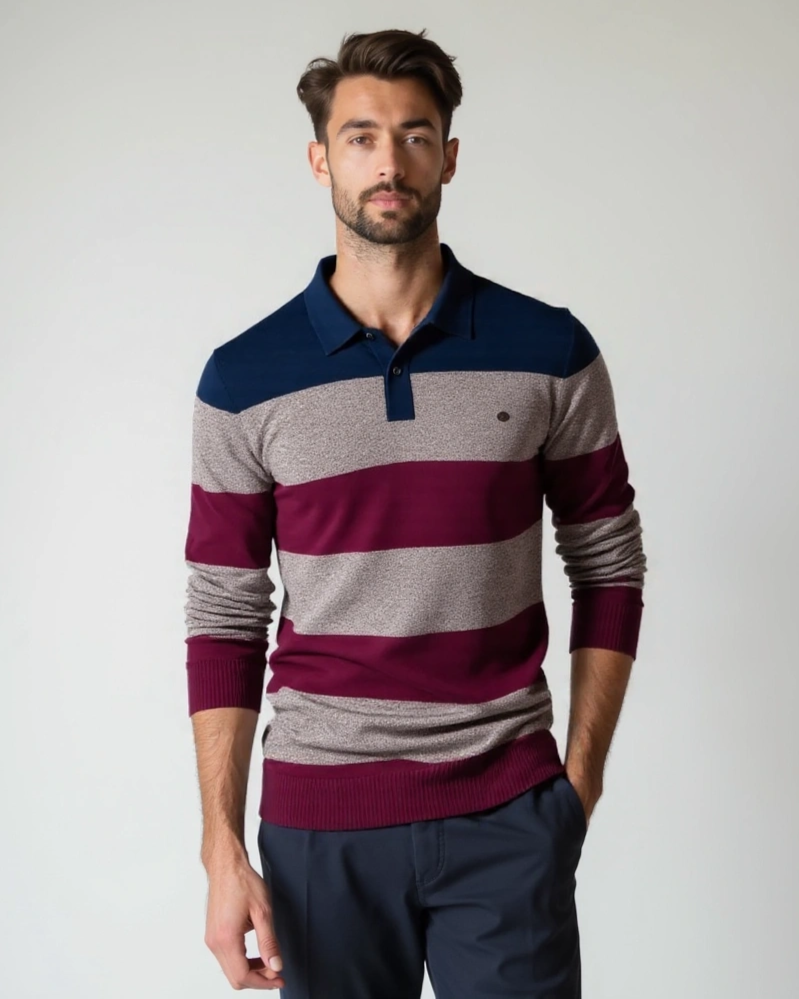 Hans-Peter | Gestreiftes Langarm-Strickpolo