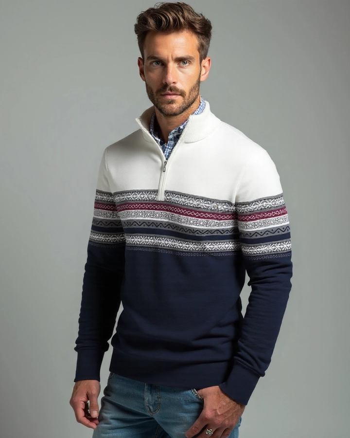 Dietmar | Gemusterter Troyer-Pullover