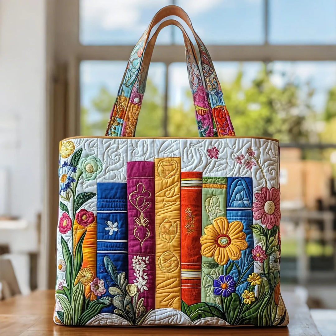 Klara | Gesteppte Tragetasche mit Motiv Florale Bibliothek