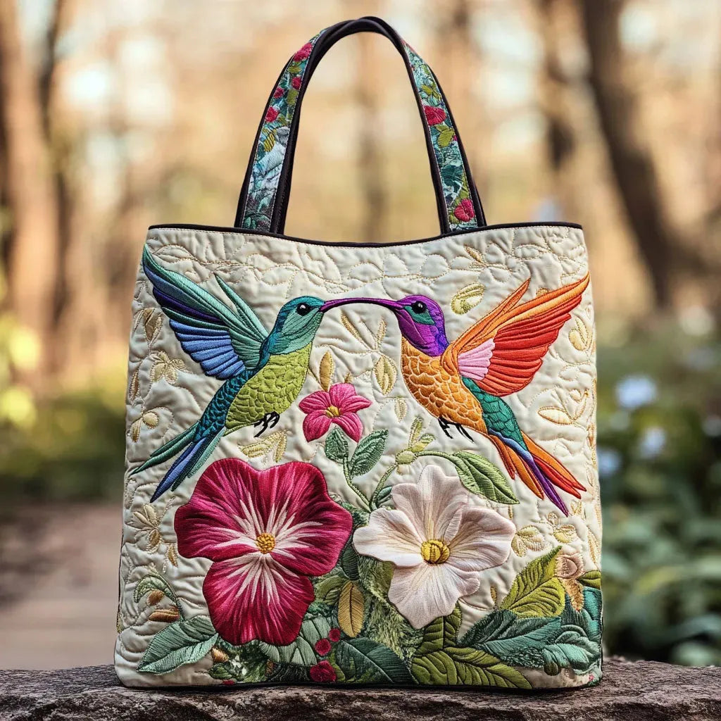 Caroline | Gesteppte Tragetasche mit Motiv Zwei Kolibris im Flug