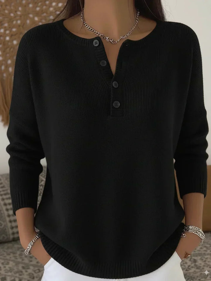 Katharina | Strickpullover mit Henley-Knopfleiste