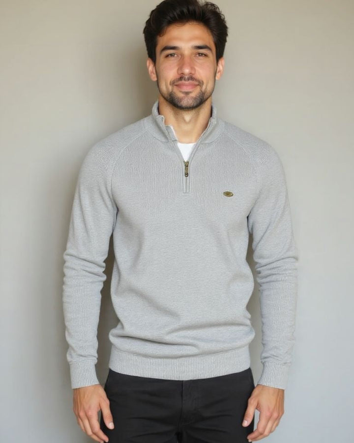 Torben | Hellgrauer Troyer-Pullover