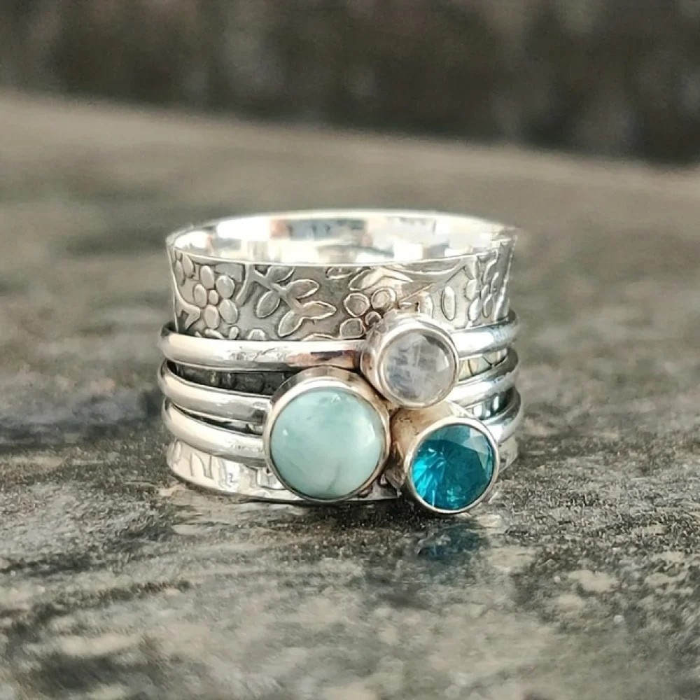 Lisa | Retro Naturblauer Steinring