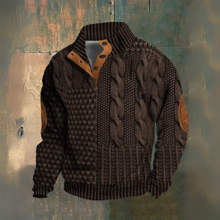 Walter | Dunkelblauer Zopfmuster-Pullover mit hohem Kragen