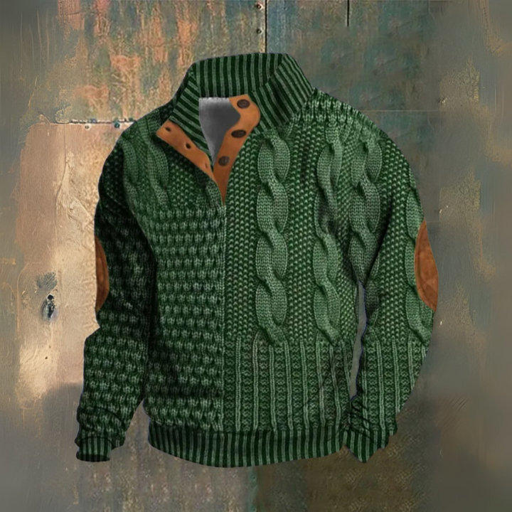 Walter | Dunkelblauer Zopfmuster-Pullover mit hohem Kragen