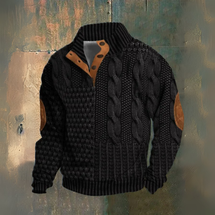 Walter | Dunkelblauer Zopfmuster-Pullover mit hohem Kragen