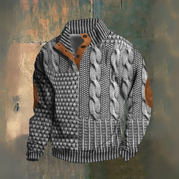 Walter | Dunkelblauer Zopfmuster-Pullover mit hohem Kragen