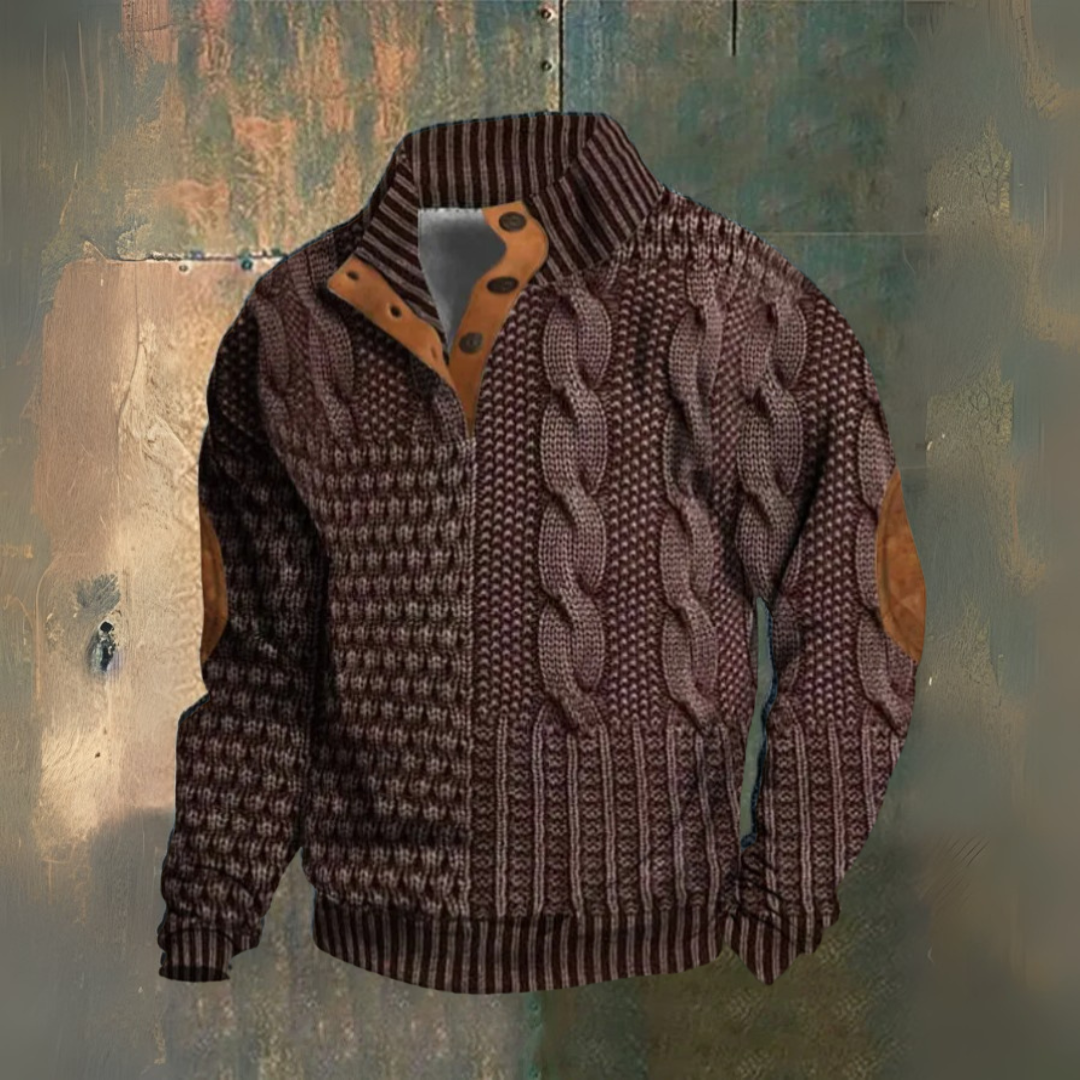 Walter | Dunkelblauer Zopfmuster-Pullover mit hohem Kragen