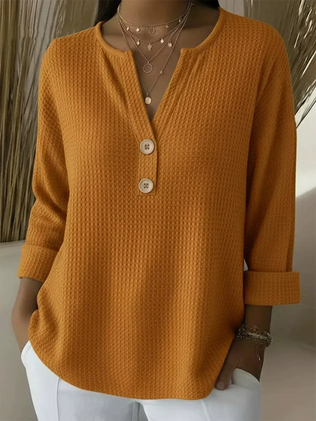 Monika | Henley-Shirt mit Waffelstruktur