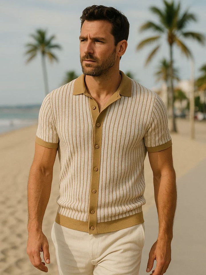 Vinzenz | Gestreiftes Strick-Poloshirt mit Knopfleiste