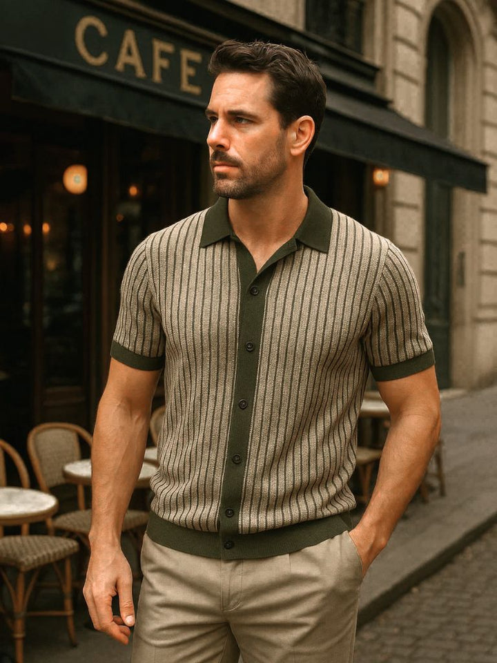 Vinzenz | Gestreiftes Strick-Poloshirt mit Knopfleiste