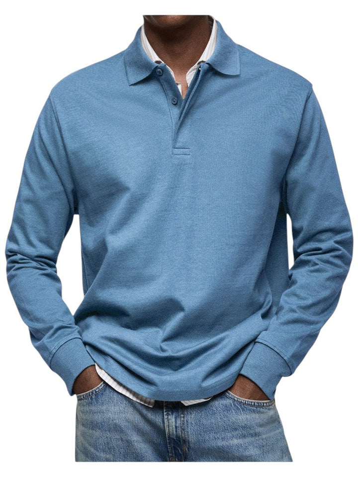 Adalbert | Dunkelblaues Langarm-Poloshirt