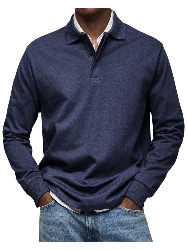 Adalbert | Dunkelblaues Langarm-Poloshirt