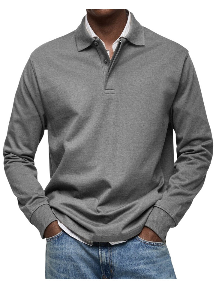 Adalbert | Dunkelblaues Langarm-Poloshirt