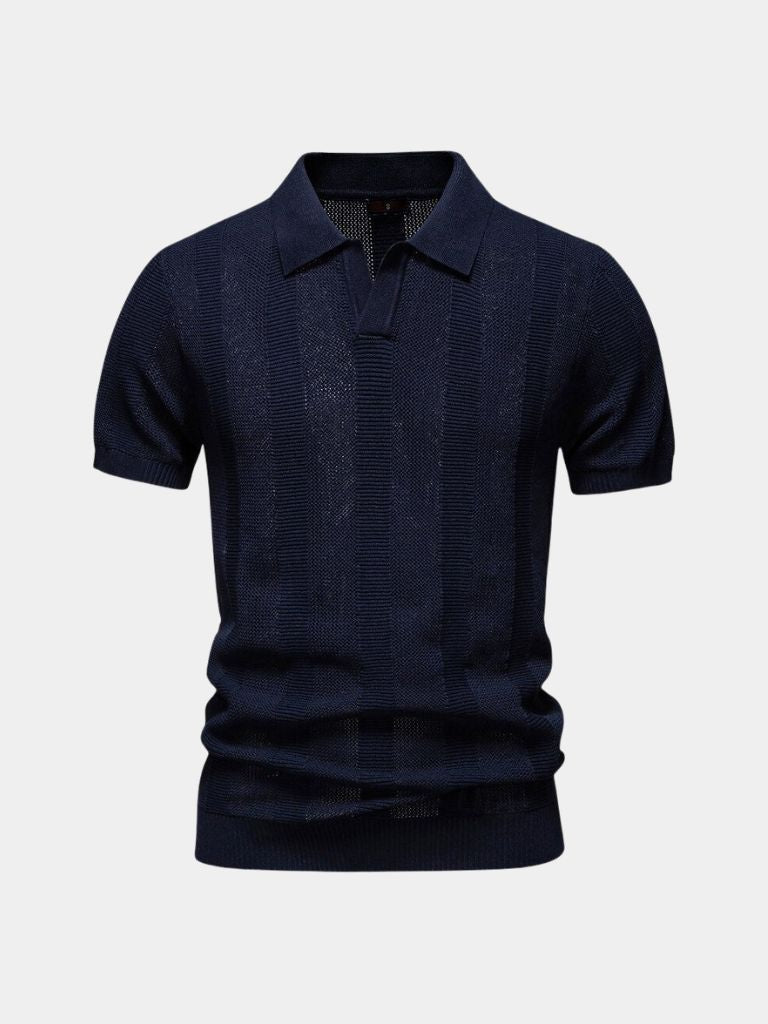 Klaus | Beiges Strick-Poloshirt mit Struktur