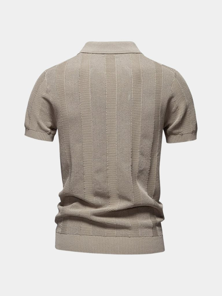 Klaus | Beiges Strick-Poloshirt mit Struktur