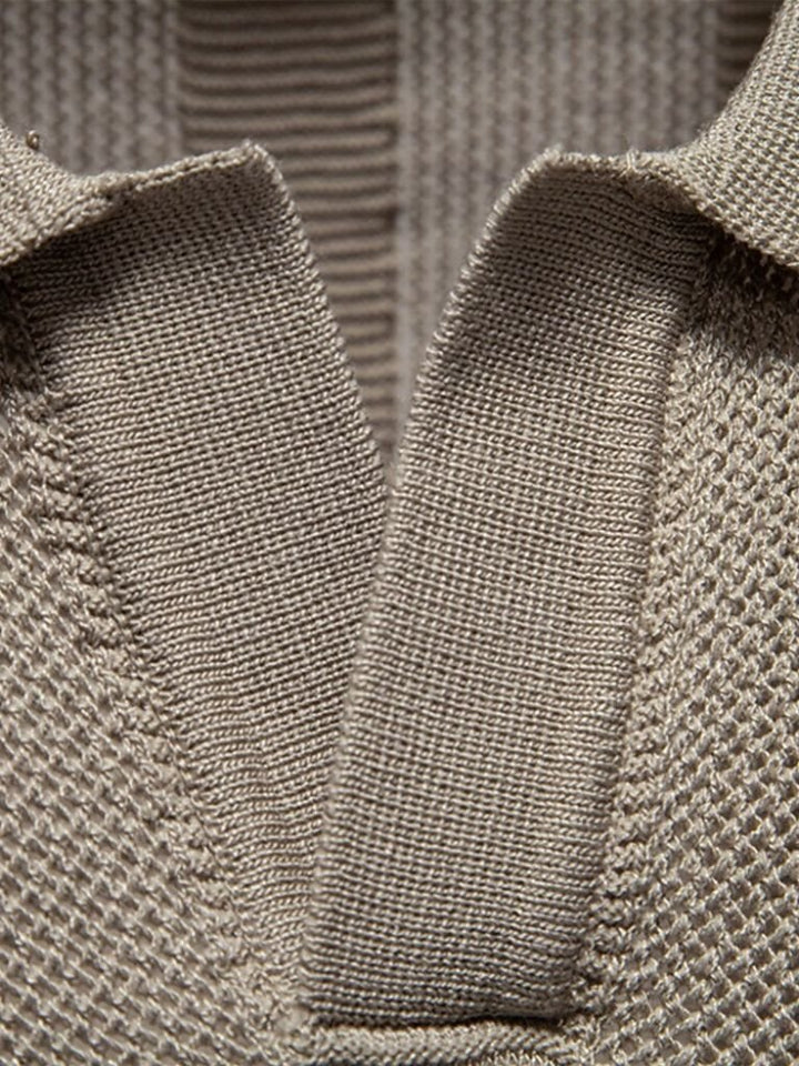 Klaus | Beiges Strick-Poloshirt mit Struktur