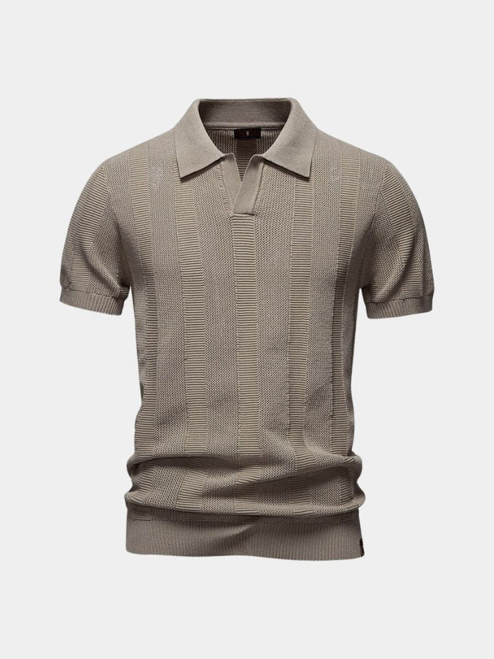 Klaus | Beiges Strick-Poloshirt mit Struktur