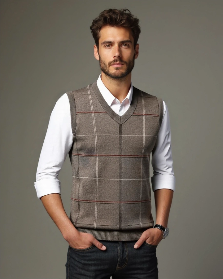 Philipp | Dunkelblauer karierter Strickpullunder