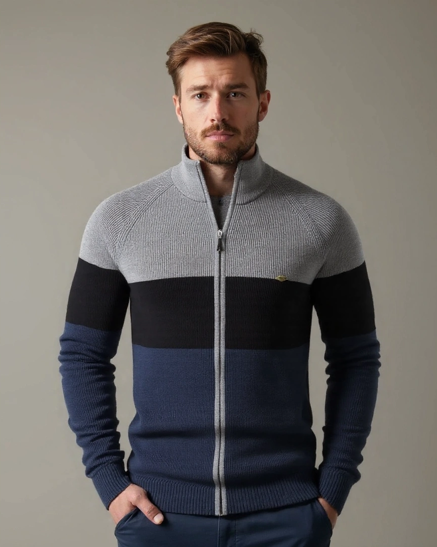 Björn | Farbblock-Strickjacke mit Reißverschluss