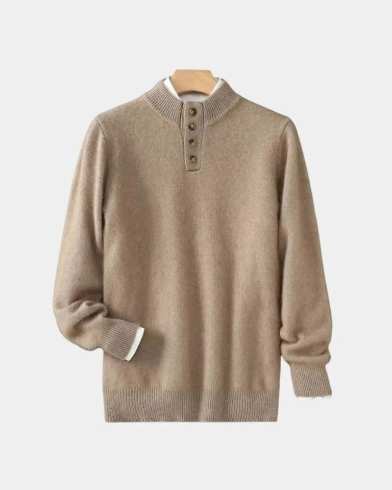 Andreas | Beiger Henley-Strickpullover
