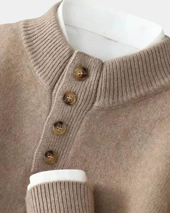 Andreas | Beiger Henley-Strickpullover