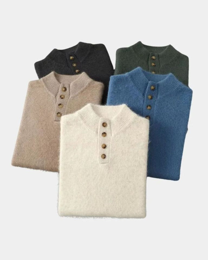 Andreas | Beiger Henley-Strickpullover