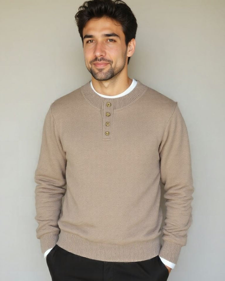 Andreas | Beiger Henley-Strickpullover