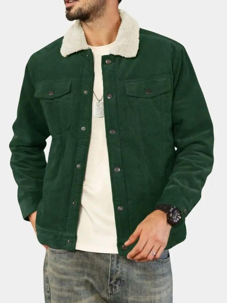 Kurt | Grüne Cordjacke mit Teddyfutter