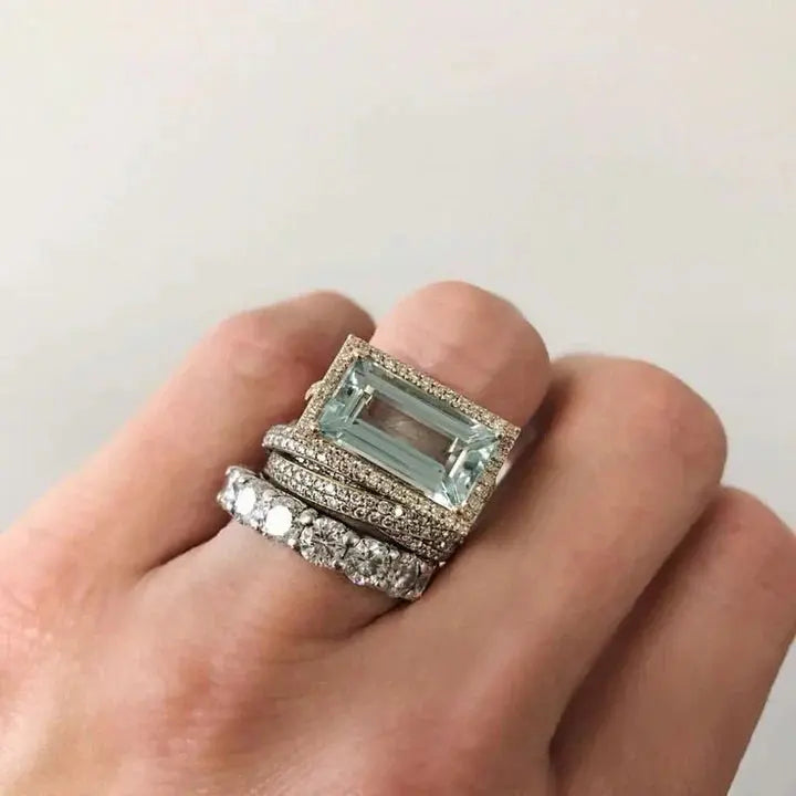 Nora | Vintage Silberring-Set mit Glas-Türkis