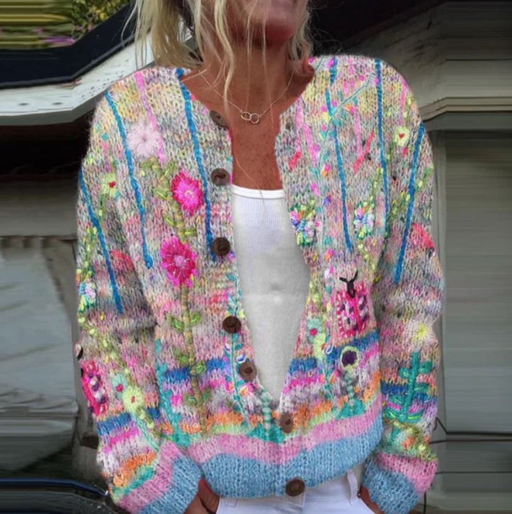 Christa | Elegante Strickjacke mit Blumenmuster