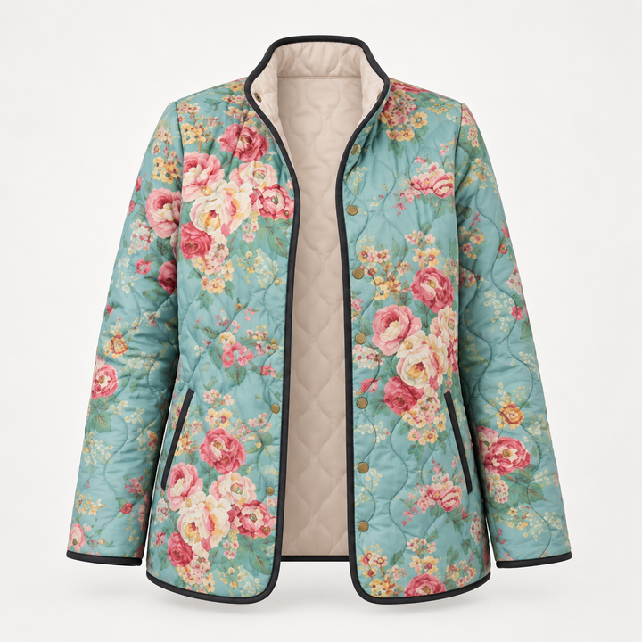 Klara | Steppjacke mit Rosen in Seladongrün