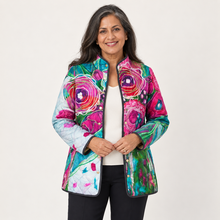 Charlotte | Steppjacke mit Aquarellblumen