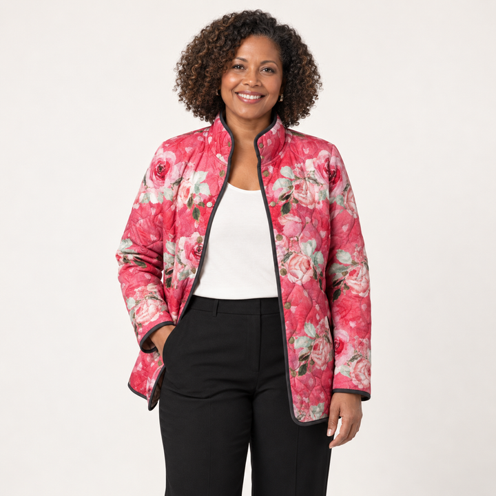 Sophie | Steppjacke mit pudrigem Rosenmuster