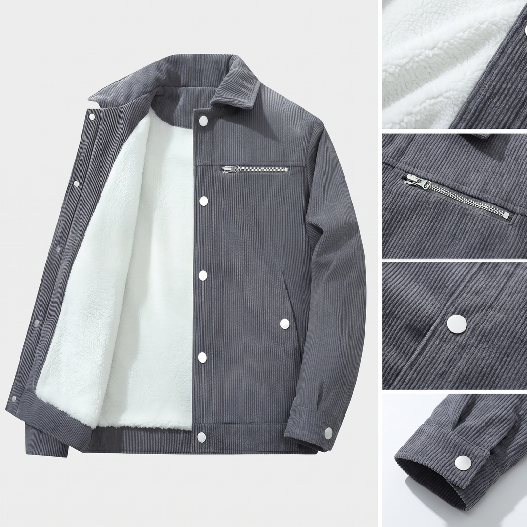 Gernot | Graue Cordjacke mit Teddyfutter