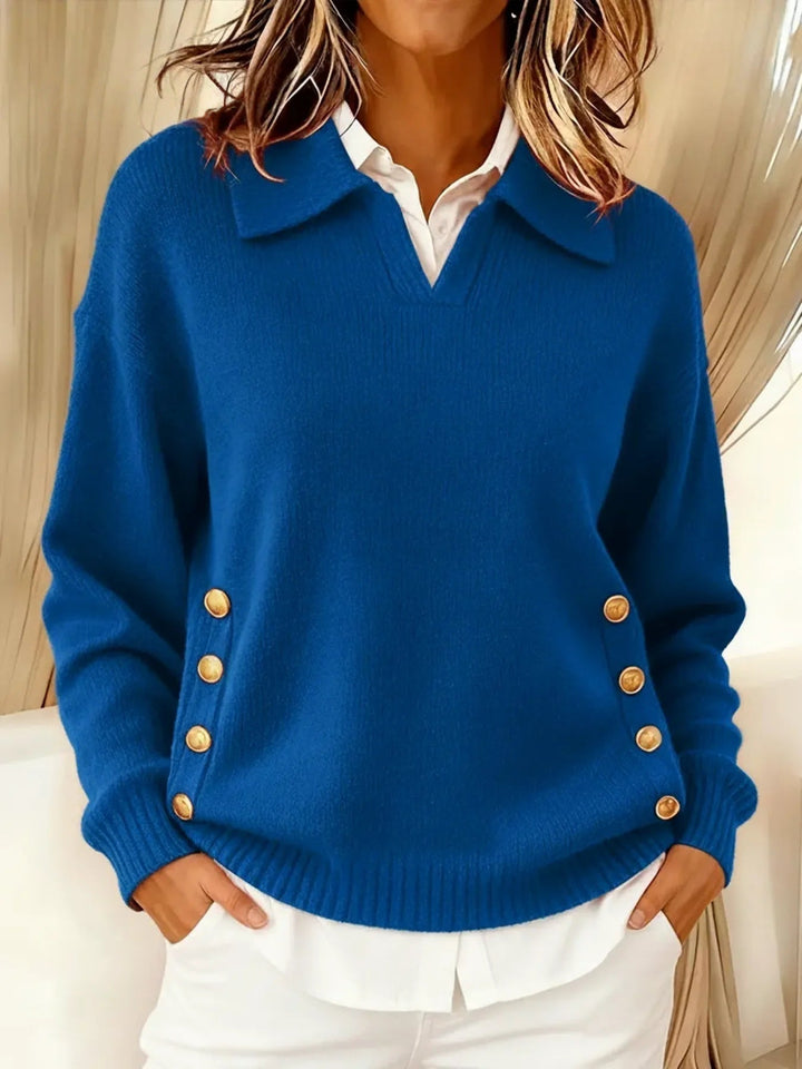 Felicitas | Pullover mit Polokragen und goldfarbenen Knöpfen