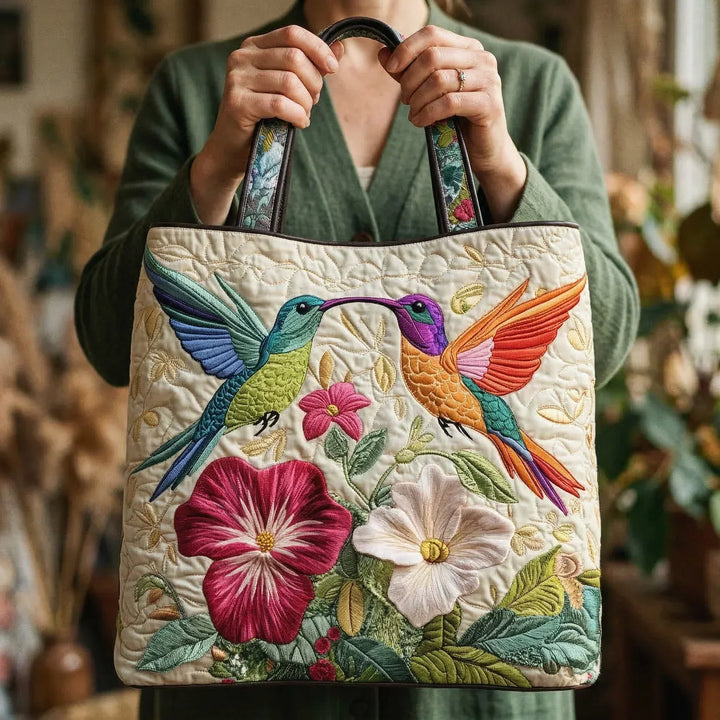 Caroline | Gesteppte Tragetasche mit Motiv Zwei Kolibris im Flug